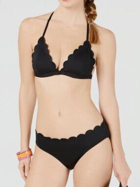 NWT! Kate Spade Black Scalloped Halter Swimsuit Bikini Set NEW!